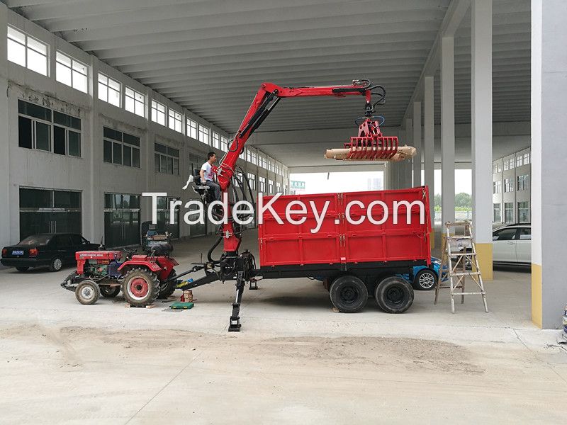 tipping trailer with crane for wood chips , grass, bales