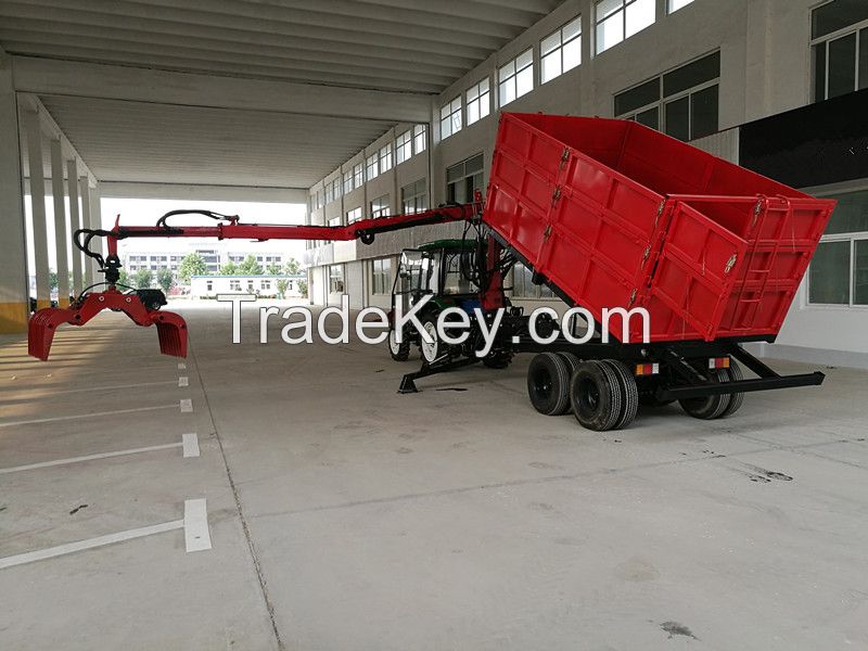 tipping trailer with crane for wood chips , grass, bales