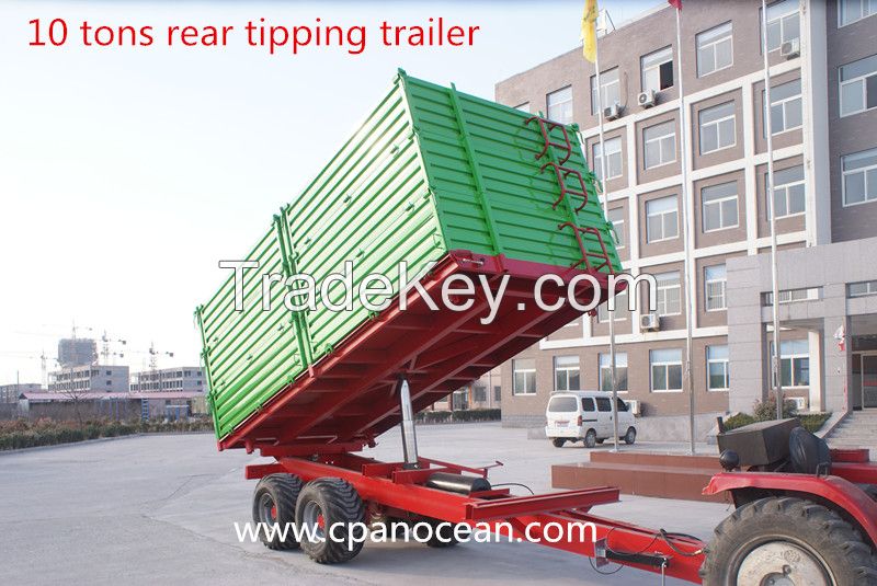 10 tons 3 way tipping farm tractor trailer for grain , wood chips, potatoes transportaion