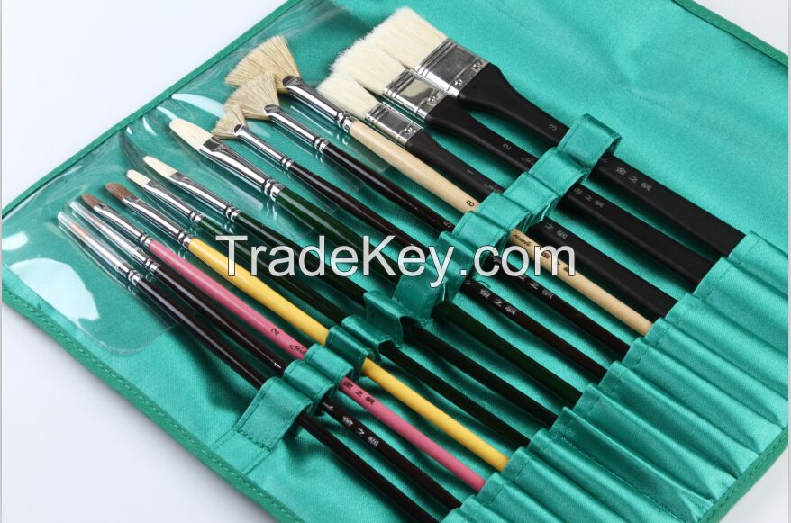 13 pcs canvas package bristle&animal hair Wholesale art paint brushes set for adults