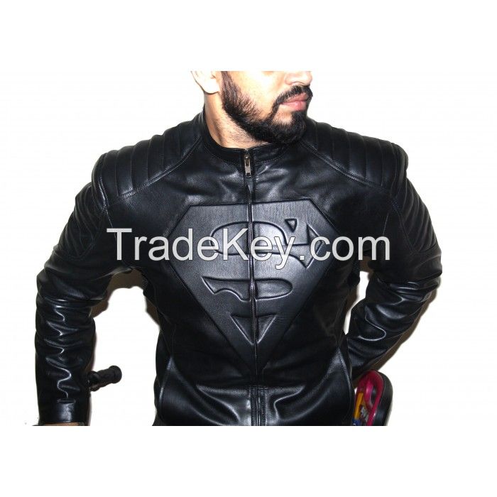 100% Genuine Leather Customizable Sleek Collarless Superman Biker Jacket for Men