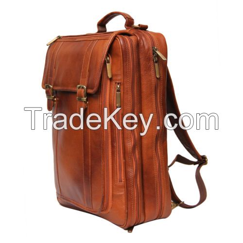 BBusiness Men Genuine Leather Brown Backpack cum Horizontal Laptop Office Bag