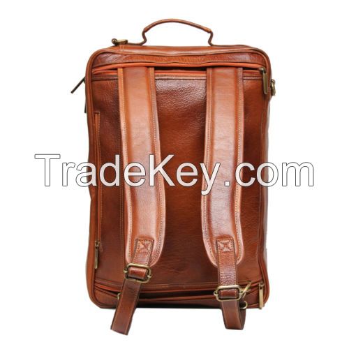 BBusiness Men Genuine Leather Brown Backpack cum Horizontal Laptop Office Bag