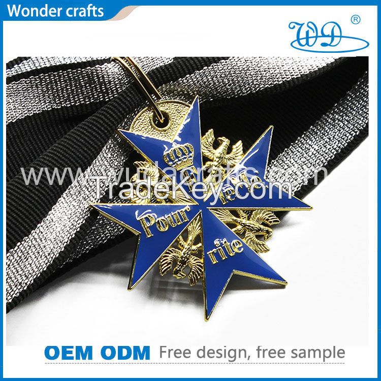 Anti-Silver Plated Aluminum Brass Imitation Enamel Blue Max Medals