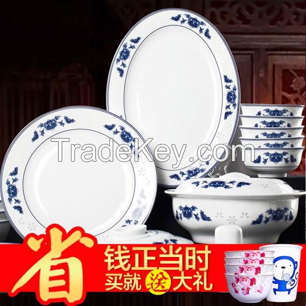 Handmade Delicate Blue and White Dinner Set 62pcs