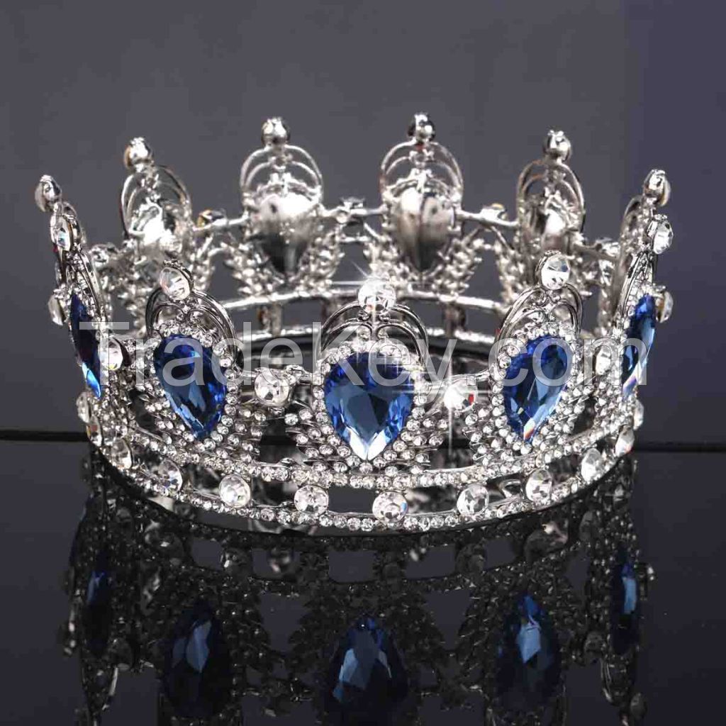  round ring and big RED and Blue crystal crown hair accessories wholesale diamond wedding dresses