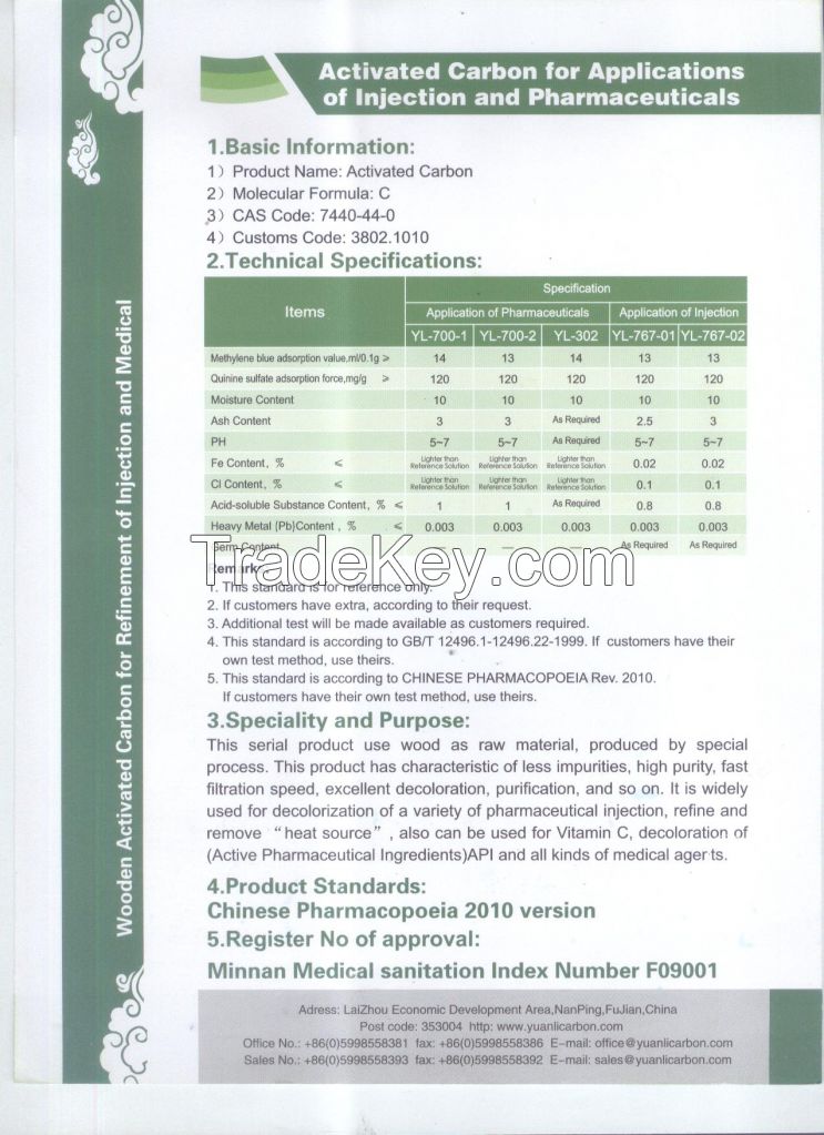 YL-700 series activated carbon for medicinal carbon and injection carbon