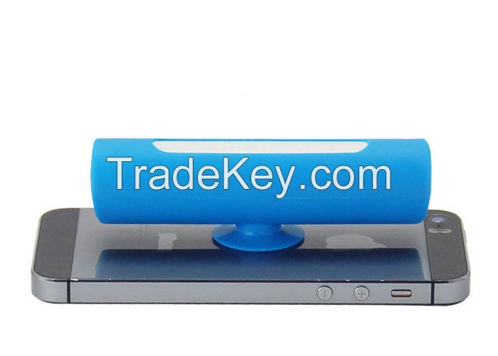  Wholesale cylinder style silicone sucker 2600mah power bank with phone stand