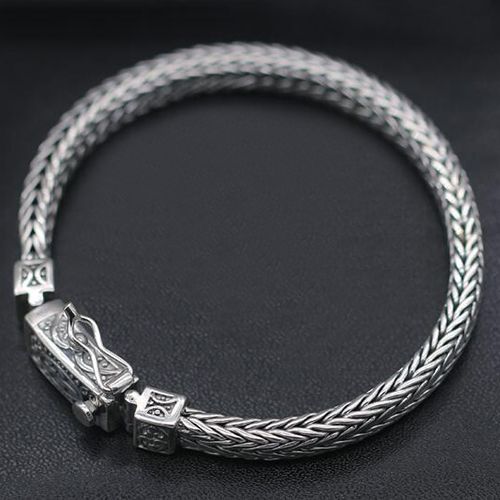 Men's Sterling Silver Fleur Wheat Chain Bracelet