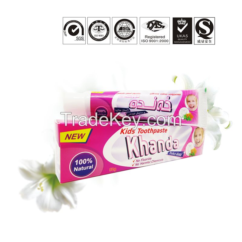 Professional OEM manufacture natural fluoride free herbal kids teeth whitening toothpaste