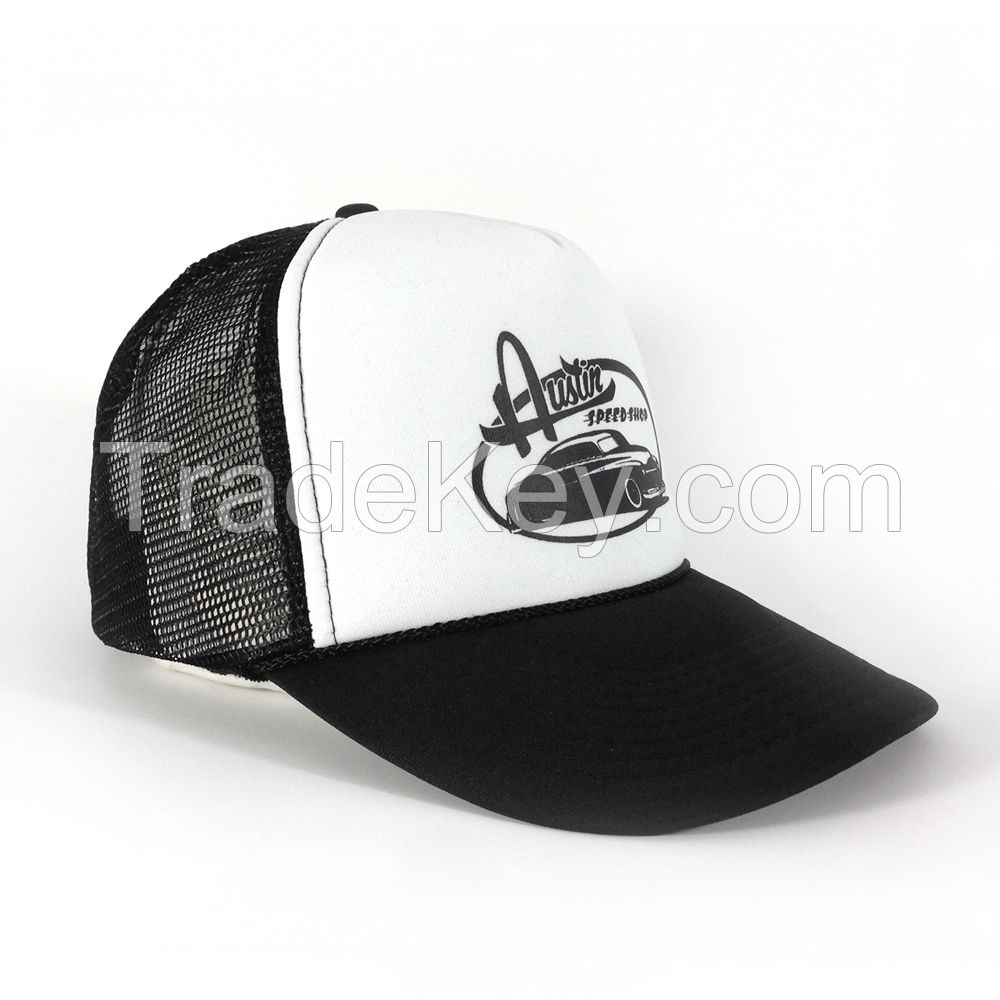 Custom Made 5 Panel Black White Foam Mesh Trucker Cap