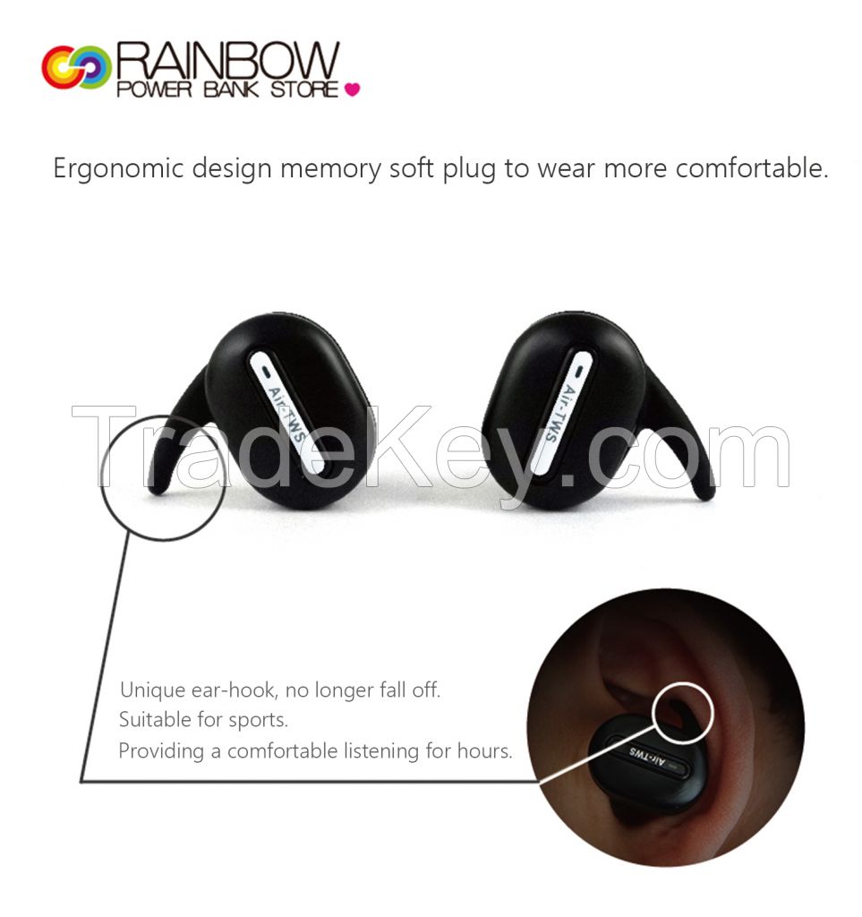 Bluetooth Headset, Rainbow Mini Dual Earbuds Sport Waterproof HD Stereo Sound true Wireless V4.2 Built-in Mic earphones with Charging Box for iPhone Samsung and More Android Phones