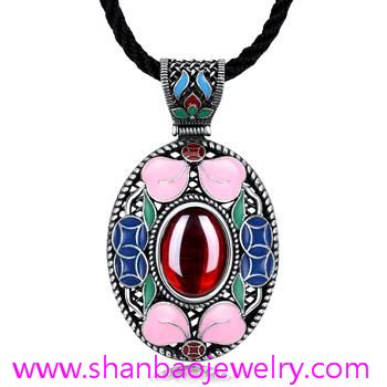 Silver Plated Costume Fashion Jewelry China Style Corumdum Gemstone Women Woman Ladies Party Necklaces