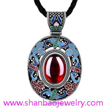 Silver Plated Costume Fashion Gemstone Jewelry China Style Women Ladies Necklaces