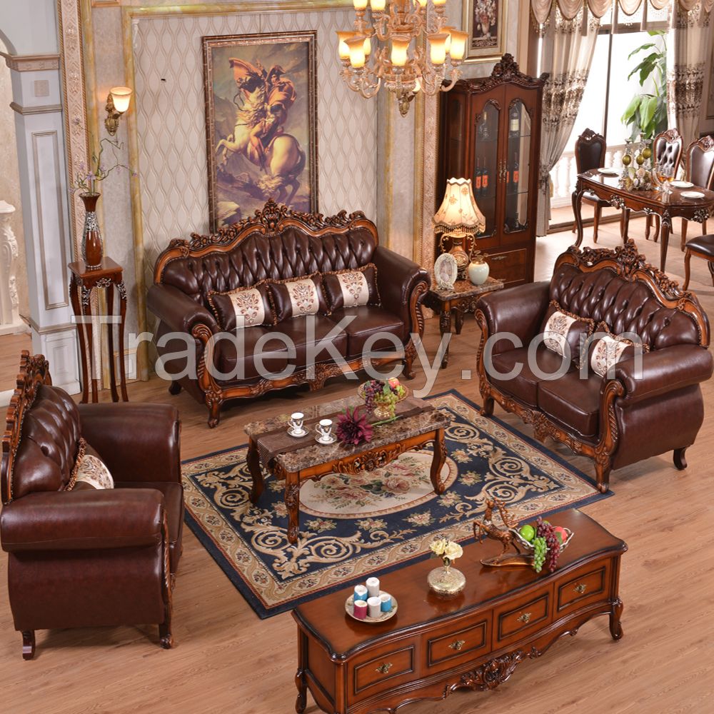 The living room genuine leather sofa set