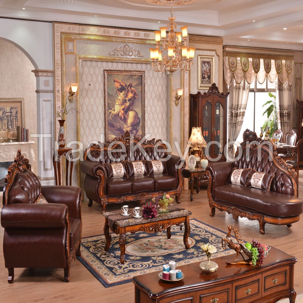 The living room genuine leather sofa set