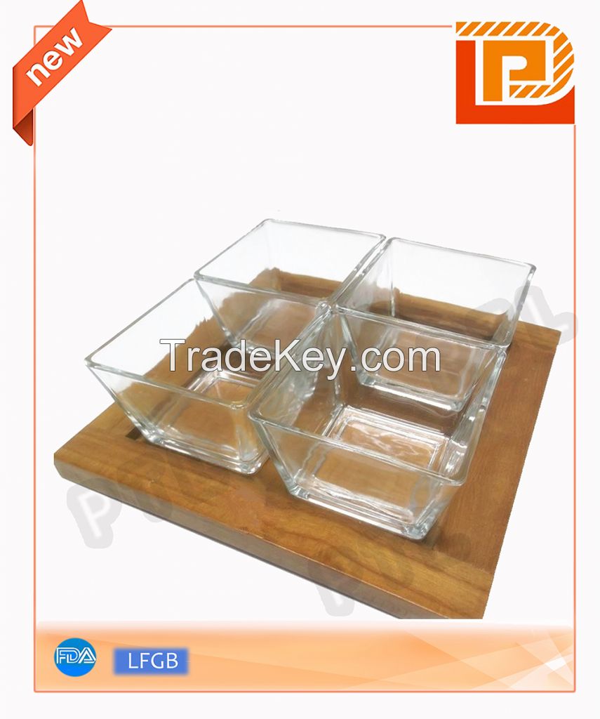 glass food holder with wooden stand