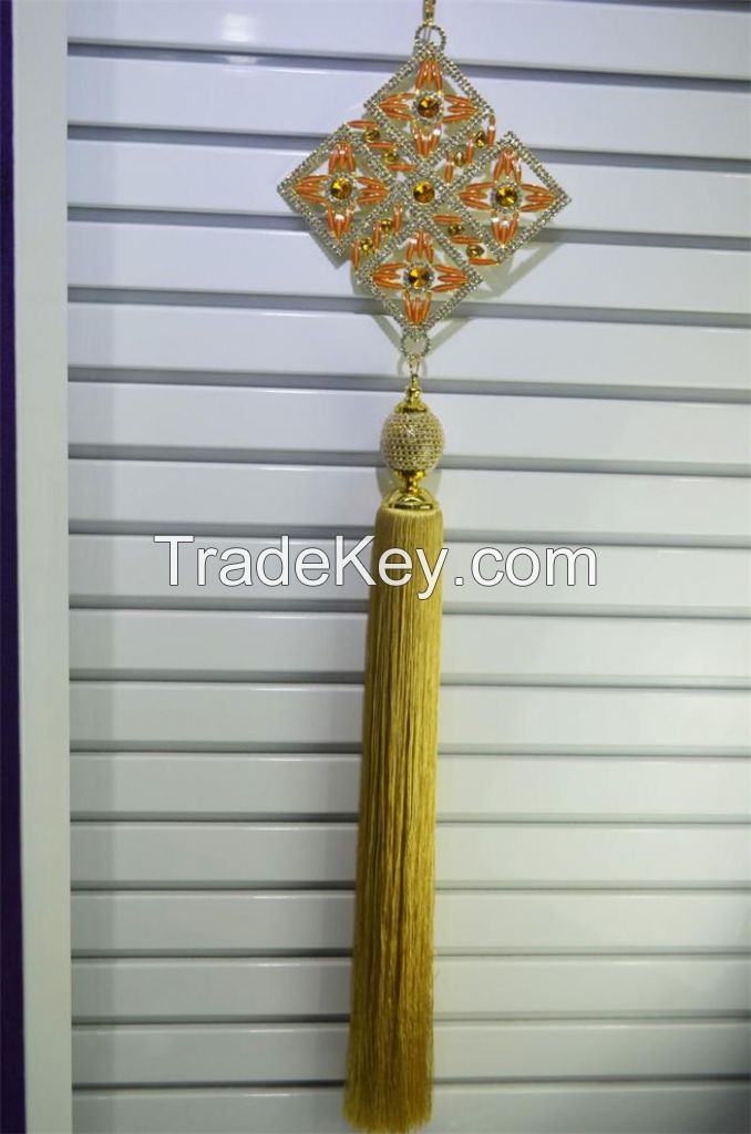 Shiny ODM high quality polyester handmade OEM tassels fringe hangings for home decoration