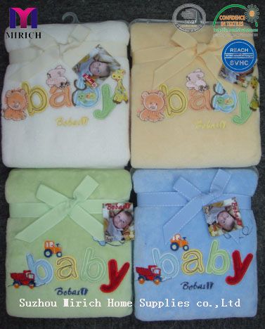 Comfortable Polyester Coral Fleece Embroidery Baby Blanket