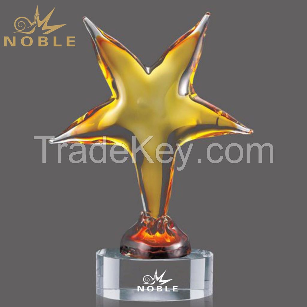 Crystal Starfish Shape Craft Color Hand Blown Glass Trophy