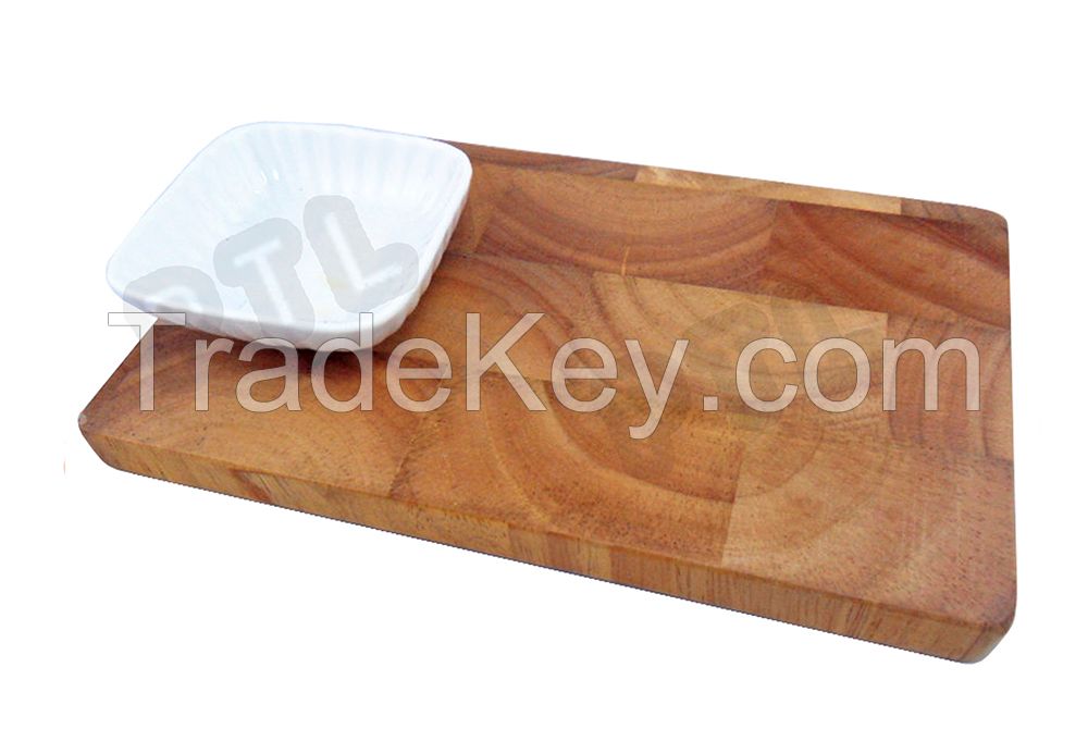 Deluxe wooden cutting board with square ceramic bowl(2 pieces)