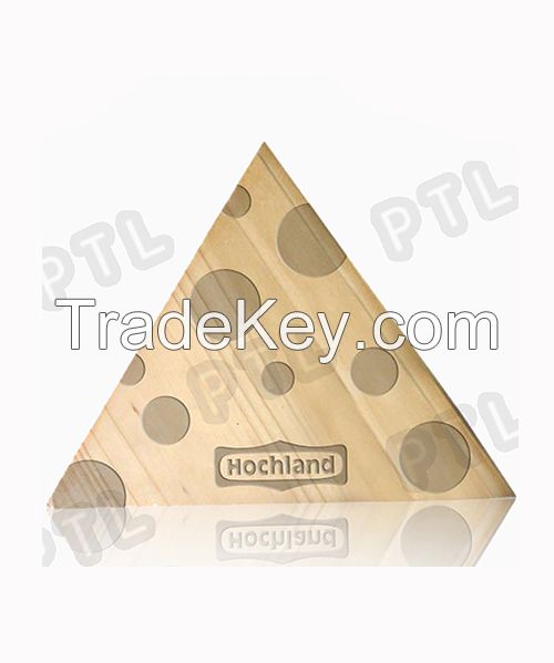 triangular cheese chopping board with pattern on surface 