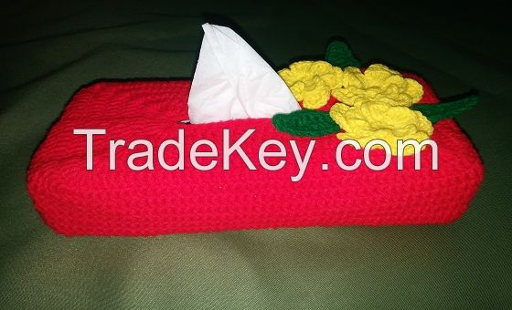 Hand-woven wool products, tissue box cover