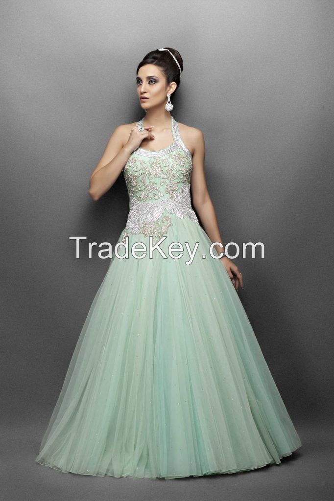 Aqua Green Indo Western Bridal Gown