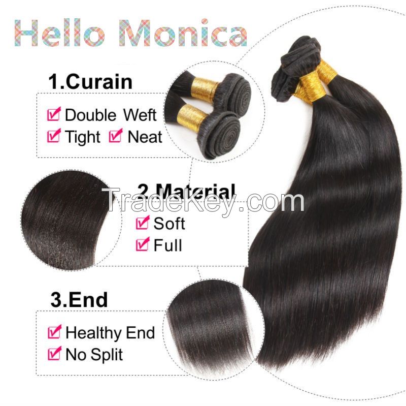 Brazilian Virgin Hair Straight 3 Bundles Brazilian Straight Remy Hair Weave 7A Unprocessed Straight Human Hair Extension