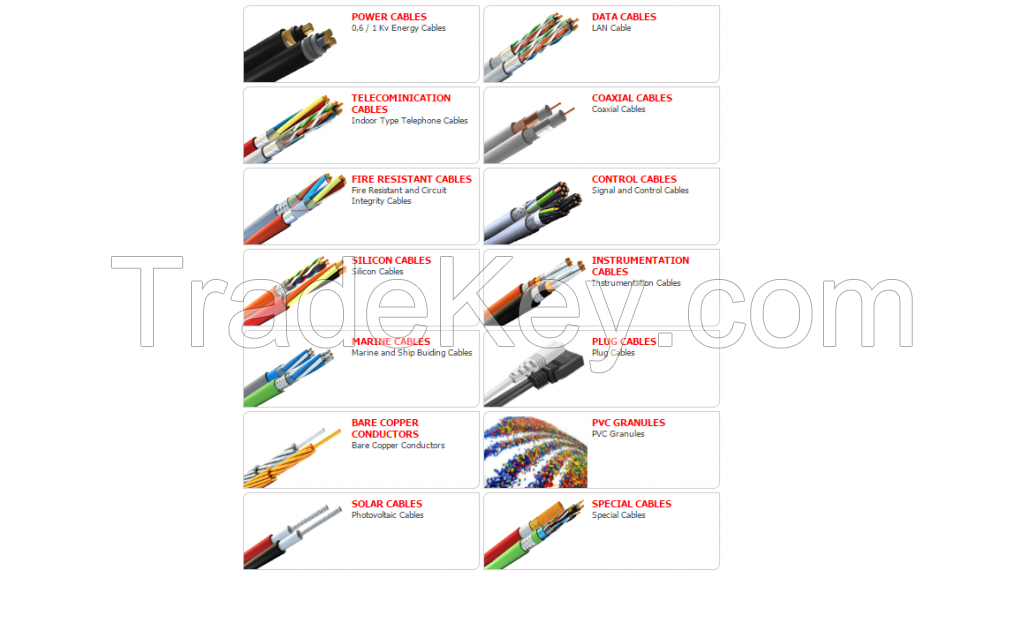 POWER CABLES, COAXIAL CABLES, CONTROL CABLES, FIRE RESISTANT CABLES, SOLAR CABLES,INSTRUMENTATION CABLES, PVC  