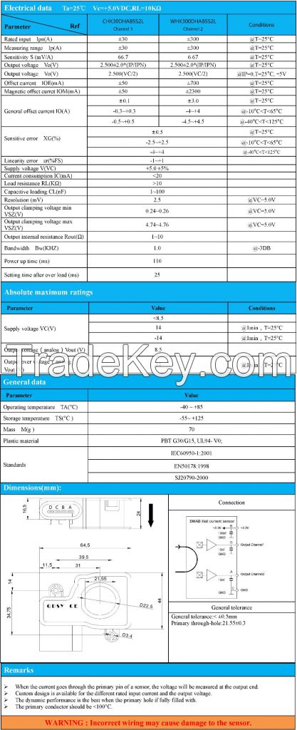 Current Sensor Hall Effect Open Loop Transducer