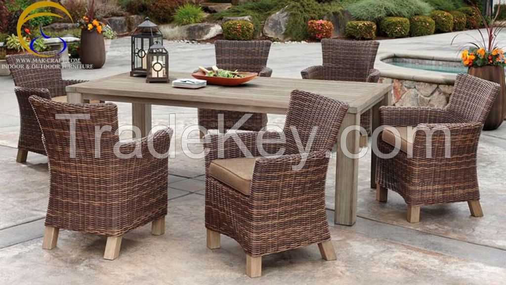 Resin Wicker Rattan Outdoor Dining Set Furniture- Poly PE Rattan Dining Room Furniture