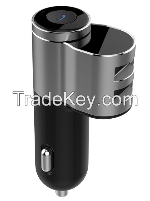 Newest products aluminum alloy wireless bluetooth headset with dual USB car charger