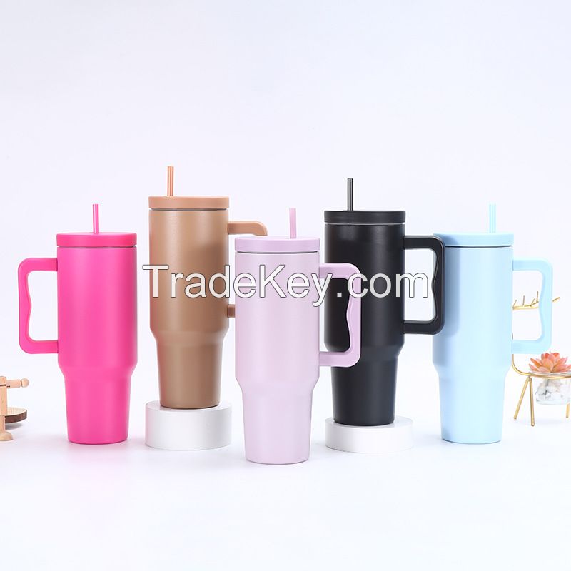 40oz handle car cup double wall stainless steel water bottle vacuum insulated tumbler with straw custom logo handle mug 2.0/3.0