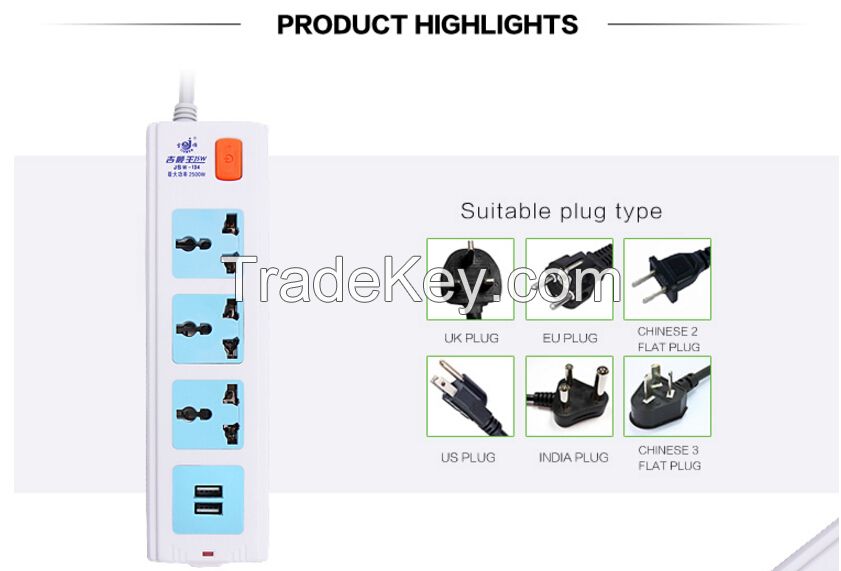 4 Outlet Universal Multi Spike Power Strip Socket 10A Individual Switch Socket