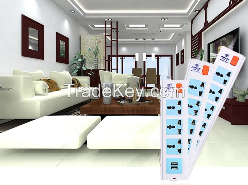 4 Outlet Universal Multi Spike Power Strip Socket 10A Individual Switch Socket