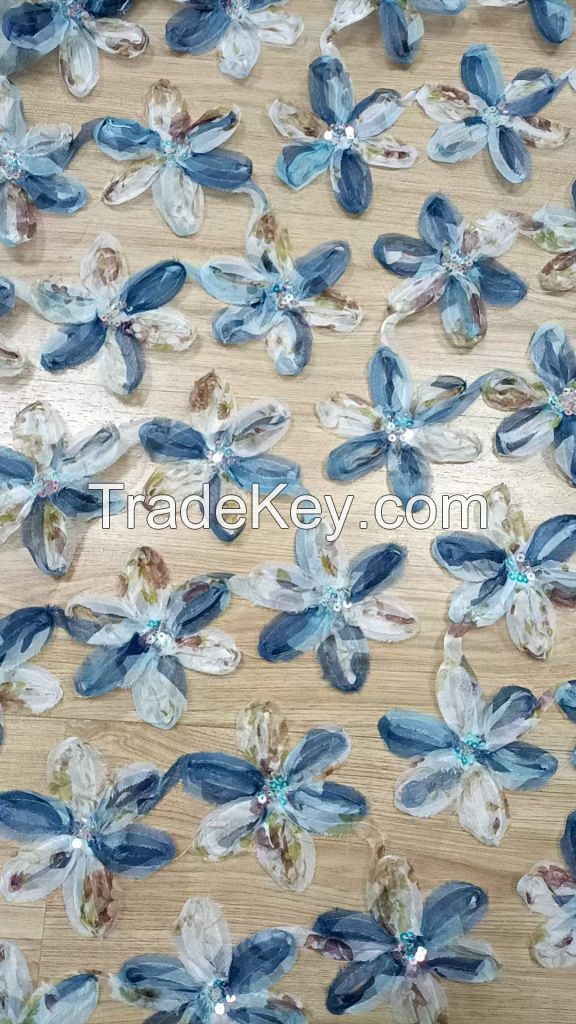 Width 130cm Polyester Sequins Flowers Embroidery Mesh 3d Leaf Tulle Lace Fabric Dress Women Skirt Shirt Dress