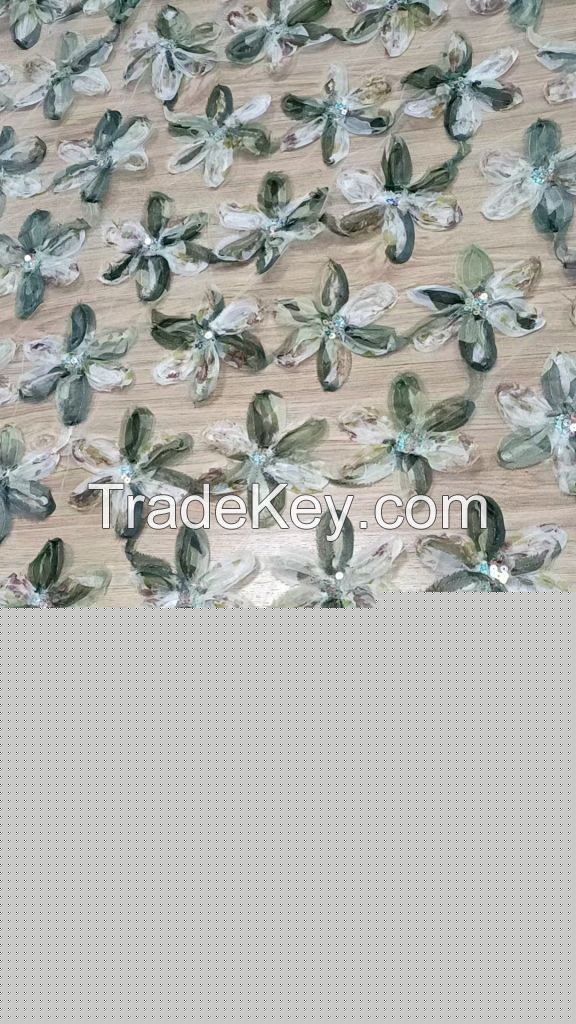 Width 130cm Polyester Sequins Flowers Embroidery Mesh 3d Leaf Tulle Lace Fabric Dress Women Skirt Shirt Dress