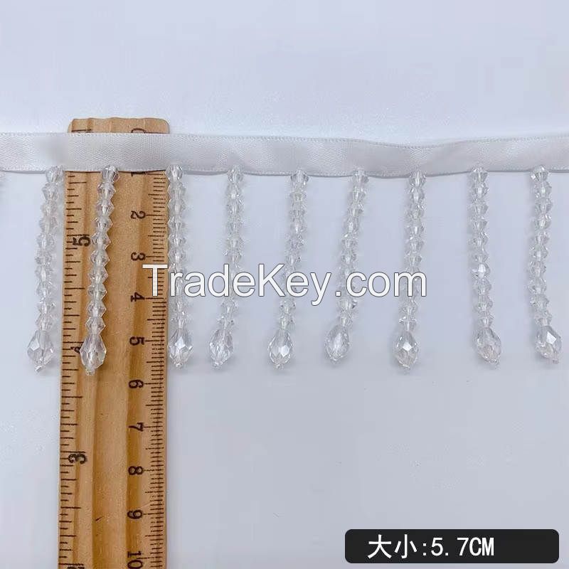 Sewing lace ribbon fabric glass beaded lace decoration, DIY curtain clothing accessories crystal two-color beaded tassel decoration