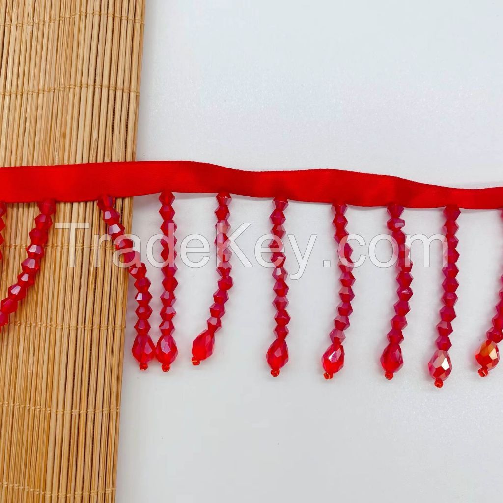 Sewing lace ribbon fabric glass beaded lace decoration, DIY curtain clothing accessories crystal two-color beaded tassel decoration
