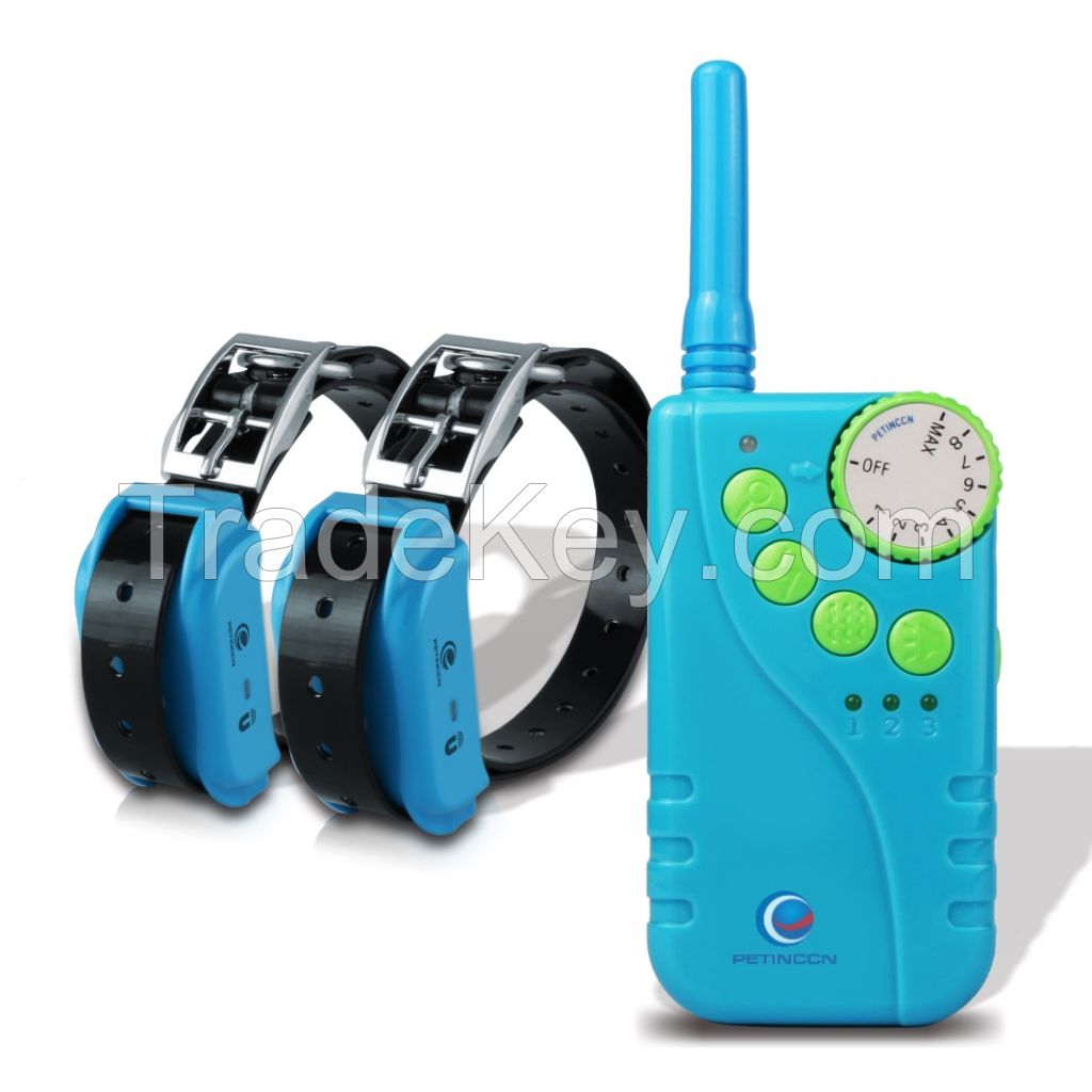 PETINCCN P681 660M Remote Dog Training Collars Waterproof and Rechargeable with Four Functions of Range Finding Tone Vibrating Static Shock Trainer Collar 2Collars Blue