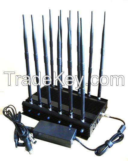 12-band Jammer GSM DCS Rebolabile 3G 4G WIFI GPS and RF Bugs from 130 to 500 Mhz