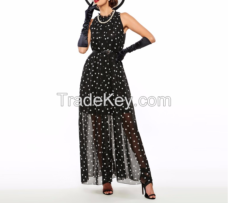 2016 Fashion Women's polka dots Maxi dress long Casual Summer Beach Chiffon Party Dresses style cheap vestidos de festa