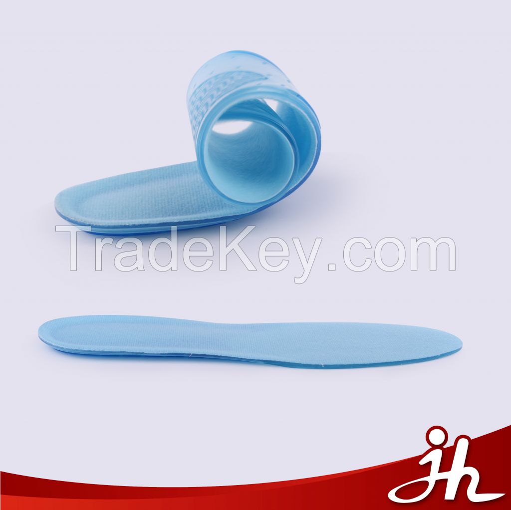 JHT-003 Jianhui new arrival high quality foot care shock absorption sports blue silicone gel insole manufacturer