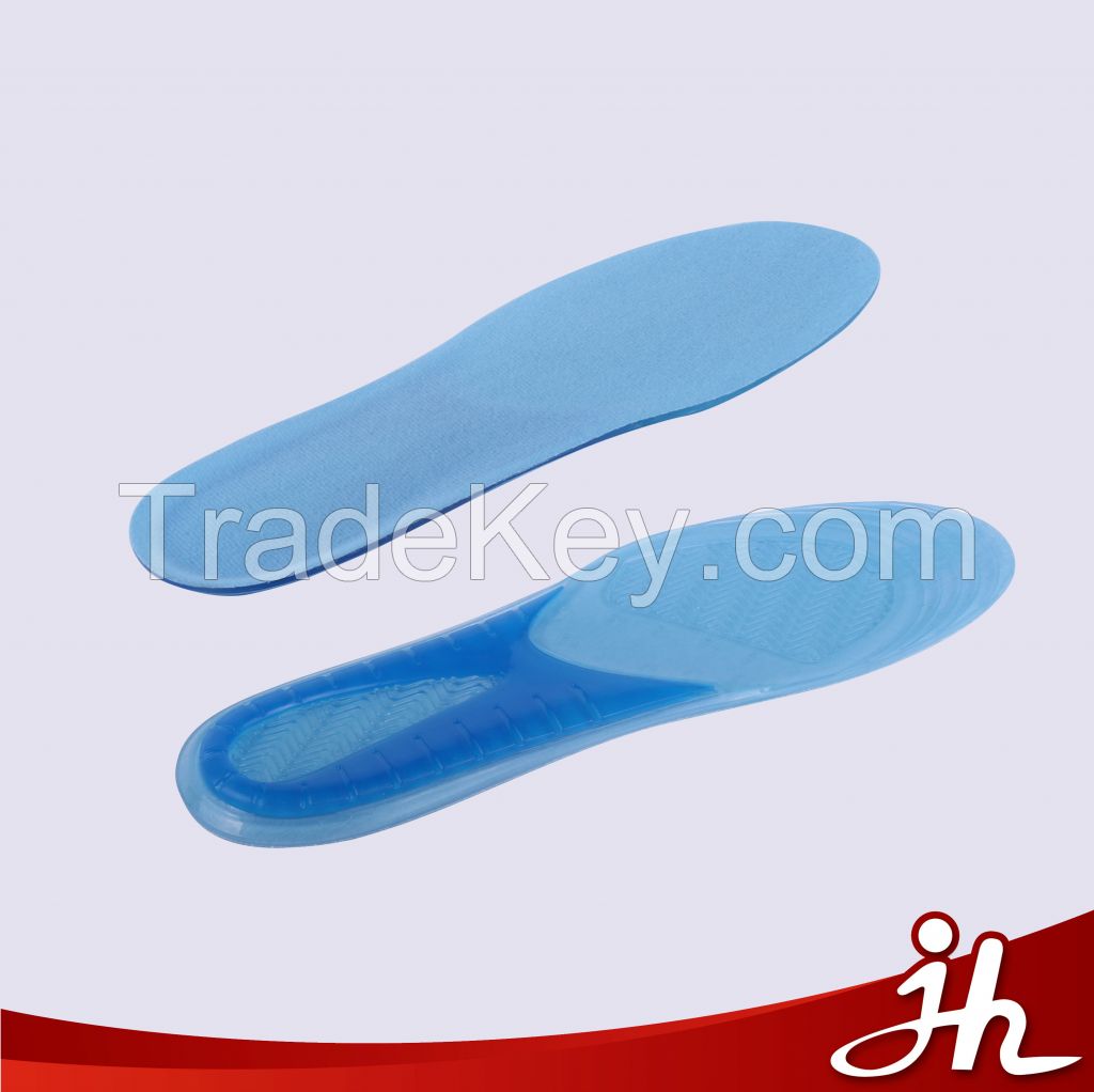 JHT-003 Jianhui new arrival high quality foot care shock absorption sports blue silicone gel insole manufacturer