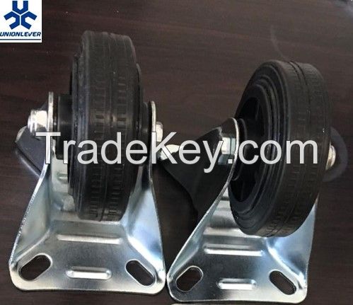 Light industry rigid black rubber caster with plastic center load 60kg