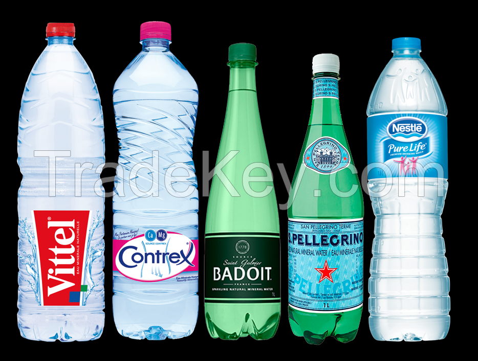 Evian, Vittel, Contrex, San Pellegrino, Badoit, Courmayeur, Perrier Mineral Water