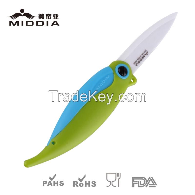 Ceramic Fruit Folding Knife with Cute Parrot Design Good Factory Price