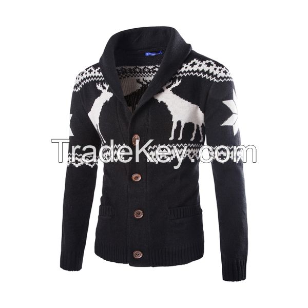 Men&#039;s70% Acrylic 30% Wool Knitted Jacquard Cardigan