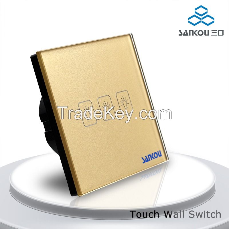 Sankou White Luxury Crystal Screen, 3 Gangs 2 Way Electric Control Light Touch Wall Switch